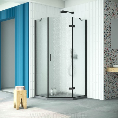 Душевой уголок Vegas Glass AFA-Pen Retta 90 02М 02 R профиль черный матовый стекло шиншилла