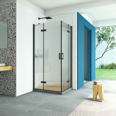 Душевой уголок Vegas Glass AFA-F Retta 90*80 02М Moru L профиль черный матовый стекло Moru