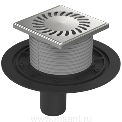 Душевой трап AZARIO DN50 12,2х12,2см, пластиковый, вертикальный слив, универсальный, решетка из нержавеющей стали (AZ-384 A)