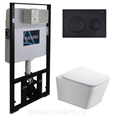 Сет AZARIO инсталляция + унитаз Nova с быстросъемным сиденьем микролифт+чёрная клавиша смыва
