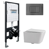 Комплект подвесной унитаз ABBER Rechteck AC1201 белый с инсталляцией AC0105 и кнопкой AC0120NG никель