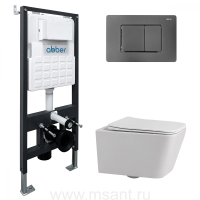 Комплект подвесной унитаз ABBER Rechteck AC1201 белый с инсталляцией AC0105 и кнопкой AC0120NG никель
