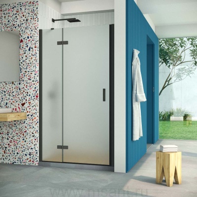 Дверь в душевой проем Vegas Glass AFP Retta 90 02М 10 L, профиль черный матовый, стекло сатин