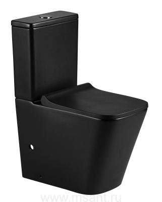 Унитаз-компакт напольный Azario Quadro безободковый с сидением микролифт и арматурой, чёрный матовый (AZ-2175-MB)