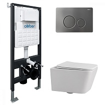 Комплект подвесной унитаз ABBER Rechteck AC1201 белый с инсталляцией AC0105 и кнопкой AC0121NG никель