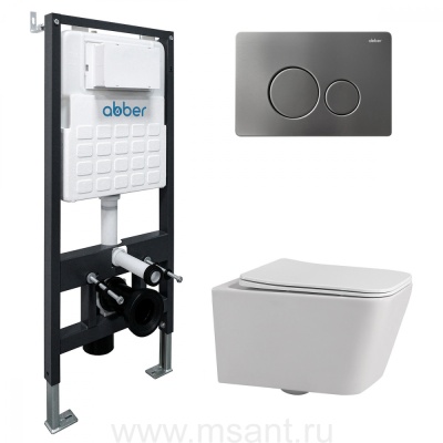 Комплект подвесной унитаз ABBER Rechteck AC1201 белый с инсталляцией AC0105 и кнопкой AC0121NG никель