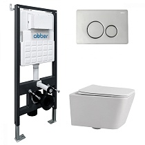 Комплект подвесной унитаз ABBER Rechteck AC1201 белый с инсталляцией AC0105 и кнопкой AC0121 хром