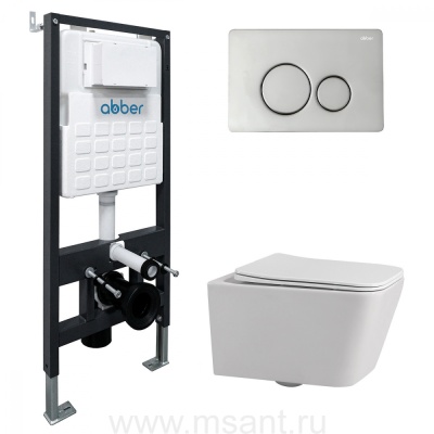 Комплект подвесной унитаз ABBER Rechteck AC1201 белый с инсталляцией AC0105 и кнопкой AC0121 хром