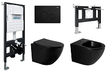 Комплект ABBER унитаз AC1100MB черный матовый с инсталляцией AC0105 и кнопкой AC0121MB, биде AC1150MB с инсталляцией AC0101P