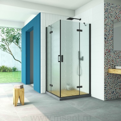 Душевой уголок Vegas Glass AFA Retta 80 02М 02 профиль черный матовый стекло шиншилла
