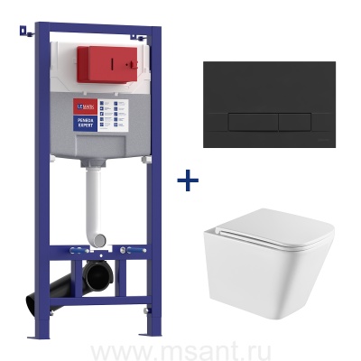 Комплект 3в1: 100122424 Инсталляция Lemark PENEDA EXPERT для унитазов с кнопкой смыва BIT чёрный матовый + унитаз подвесной безободковый FLOREX Торнадо белый глянец