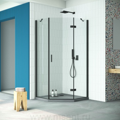 Душевой уголок Vegas Glass AFA-Pen Retta 100 02М crystalvision R профиль черный матовый стекло crystalvision