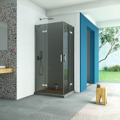 Душевой уголок Vegas Glass AFA-F Retta 90*80 08 07 L профиль глянцевый хром стекло графит