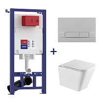 Комплект 3в1: 100803421 Инсталляция Lemark PENEDA для унитазов с кнопкой смыва BIT хром матовый + унитаз подвесной безободковый FLOREX Торнадо белый глянец
