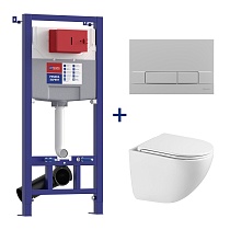 Комплект 3в1: Инсталляция Lemark PENEDA EXPERT для унитазов с кнопкой смыва BIT хром матовый + унитаз подвесной безободковый GLAZER Торнадо белый глянец