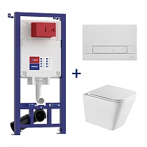 Комплект 3в1: 100801419 Инсталляция Lemark PENEDA для унитазов с кнопкой смыва BIT хром глянец + унитаз подвесной безободковый FLOREX Торнадо белый глянец