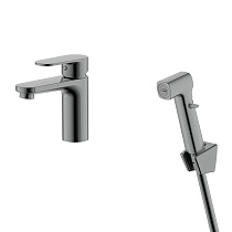 Смеситель Aquatek AQ1812BGM НИКА для раковины 90 без донного клапана с гигиеническим ручным душем, оружейная сталь