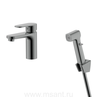 Смеситель Aquatek AQ1812BGM НИКА для раковины 90 без донного клапана с гигиеническим ручным душем, оружейная сталь