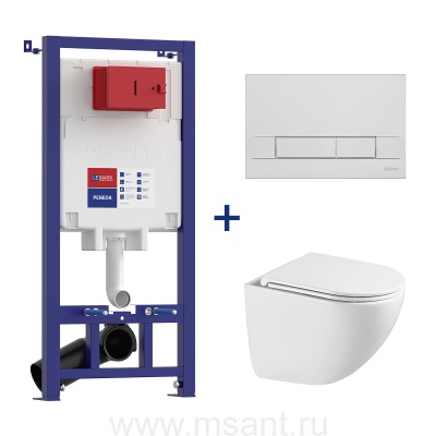 Комплект 3в1: Инсталляция Lemark PENEDA для унитазов с кнопкой смыва BIT хром глянец + унитаз подвесной безободковый GLAZER Торнадо белый глянец