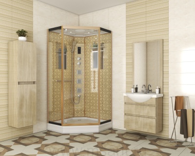 Душевая кабина Niagara Lux NG-7717G (100x100х215) низкий поддон(15см),дверь распашная,стенки золото,4 места 
