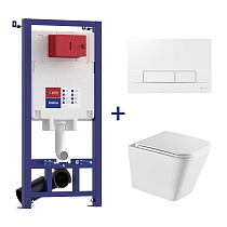 Комплект 3в1: 100804418 Инсталляция Lemark PENEDA для унитазов с кнопкой смыва BIT белый глянец + унитаз подвесной безободковый FLOREX Торнадо белый глянец