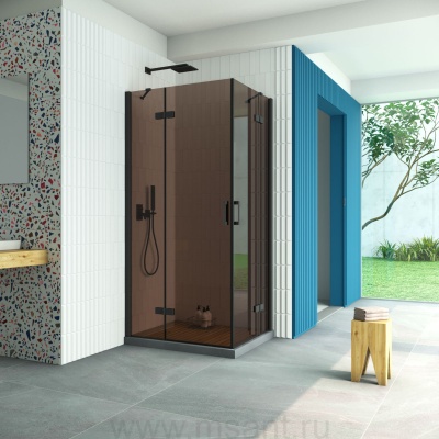 Душевой уголок Vegas Glass AFA-F Retta 100*80 02М 05 L профиль черный матовый стекло бронза