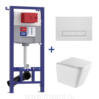 Комплект 3в1: 100121423 Инсталляция Lemark PENEDA EXPERT для унитазов с кнопкой смыва BIT хром глянец + унитаз подвесной безободковый FLOREX Торнадо белый глянец