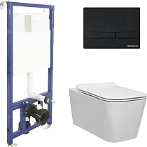 Комплект Berges NOVUM525, кнопка F5 Soft Touch черная унитаз Floe Rimless, сидение Floe Slim SO