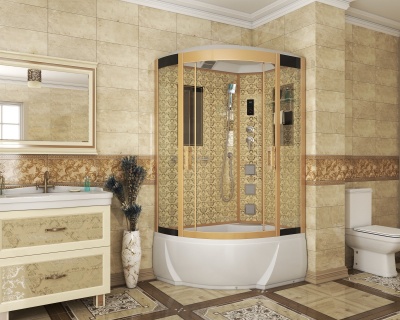 Душевая кабина Niagara Lux NG-7712GR (80x120х215) высокий поддон(38см),дверь раздвижная,стенки золото,4 места 