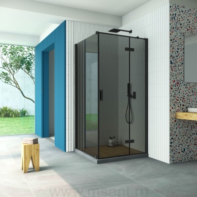 Душевой уголок Vegas Glass AFP-Fis Retta 120*110 02М 07 R профиль черный матовый стекло графит