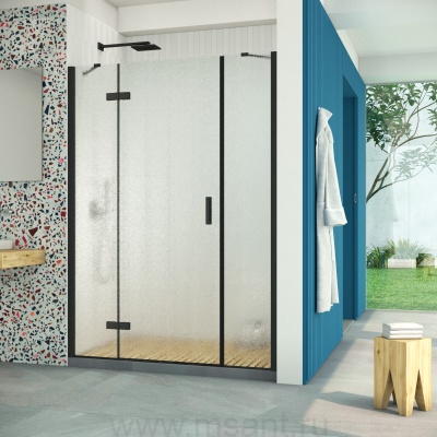 Дверь в душевой проем Vegas Glass AFP-F Retta 140 02М 02 L профиль черный матовый стекло шиншилла