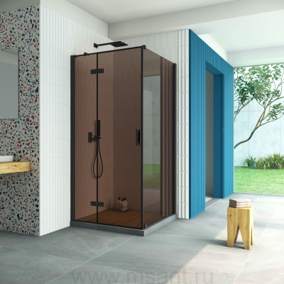 Душевой уголок Vegas Glass AFP-Fis Retta 120*90 02М 05 L профиль черный матовый стекло бронза