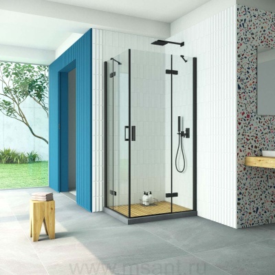 Душевой уголок Vegas Glass AFA-F Retta 100*90 02М 01 R профиль черный матовый стекло прозрачное