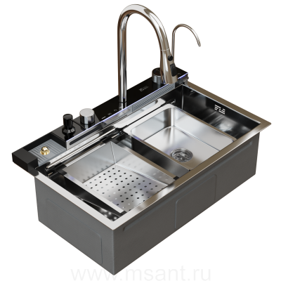 Мойка настол.монтаж 75х46 (3,0) вып 3 1/2 MIXLINE PRO 21,5см V2.0 (сатин) сиф+доз+смес+кол+д/р+о/с