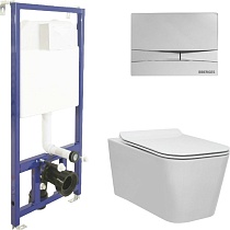 Комплект Berges NOVUM525, кнопка F3 хром глянец, унитаз Floe Rimless, сидение Floe Slim SO