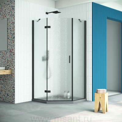 Душевой уголок Vegas Glass AFA-Pen Retta 90 02М 02 L профиль черный матовый стекло шиншилла
