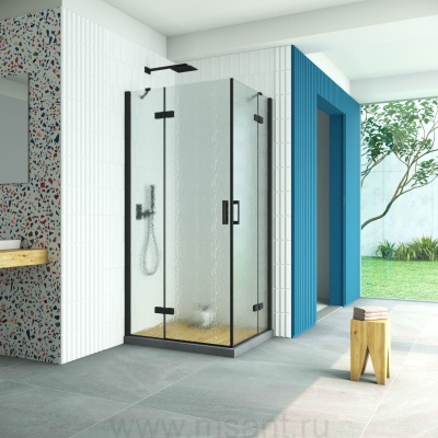 Душевой уголок Vegas Glass AFA-F Retta 90*80 02М 02 L профиль черный матовый стекло шиншилла