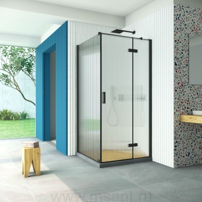 Душевой уголок Vegas Glass AFP-Fis Retta 100*120 02М Moru R профиль черный матовый стекло Moru