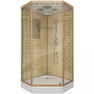 Душевая кабина Niagara Lux NG-7701DG (90x90х210) низкий поддон(15см),дверь распашная,стенки золото,3 места 