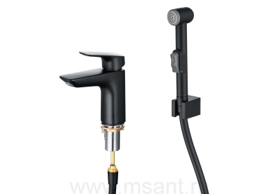 Смеситель для раковины 97 с гигиеническим ручным душем AQUATEK, матовый черный AQ1012MB ВЕГА 