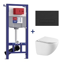 Комплект 3в1: 100122432 Инсталляция Lemark PENEDA EXPERT для унитазов с кнопкой смыва BIT чёрный матовый + унитаз подвесной безободковый GLAZER Торнадо белый глянец