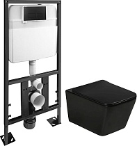 Унитаз подвесной SantiLine SL-5004MB + SL-04 безободковый с инсталляцией, сиденьем и клавишей смыва, черный матовый