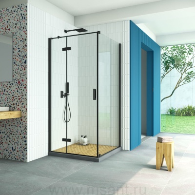 Душевой уголок Vegas Glass AFP-Fis Retta 90*110 02М crystalvision L профиль черный матовый стекло crystalvision