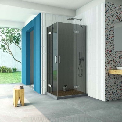 Душевой уголок Vegas Glass AFA-F Retta 100*80 07 07 R профиль матовый хром стекло графит