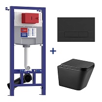 Комплект 3в1: 100802234 Инсталляция Lemark PENEDA для унитазов с кнопкой смыва BIT чёрный матовый + унитаз подвесной безободковый FLOREX Торнадо чёрный матовый