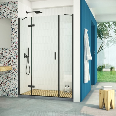 Дверь в душевой проем Vegas Glass AFP-F Retta 160 02М 01 L профиль черный матовый стекло прозрачное