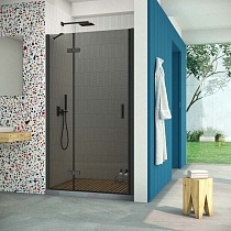 Дверь в душевой проем Vegas Glass AFP Retta 95 02М 07 L, профиль черный матовый, стекло графит