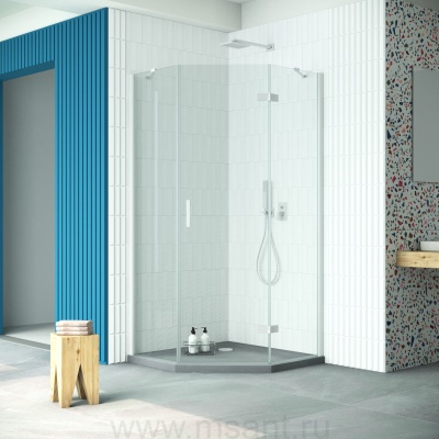 Душевой уголок Vegas Glass AFA-Pen Retta 90 01 01 R профиль белый стекло прозрачное