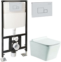 Унитаз подвесной с инсталляцией SantiLine SL-5007+SL-01 безободковый с сиденьем и клавишей смыва хром