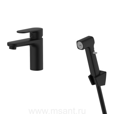 Смеситель Aquatek AQ1812MB НИКА для раковины 90 без донного клапана с гигиеническим ручным душем, матовый черный